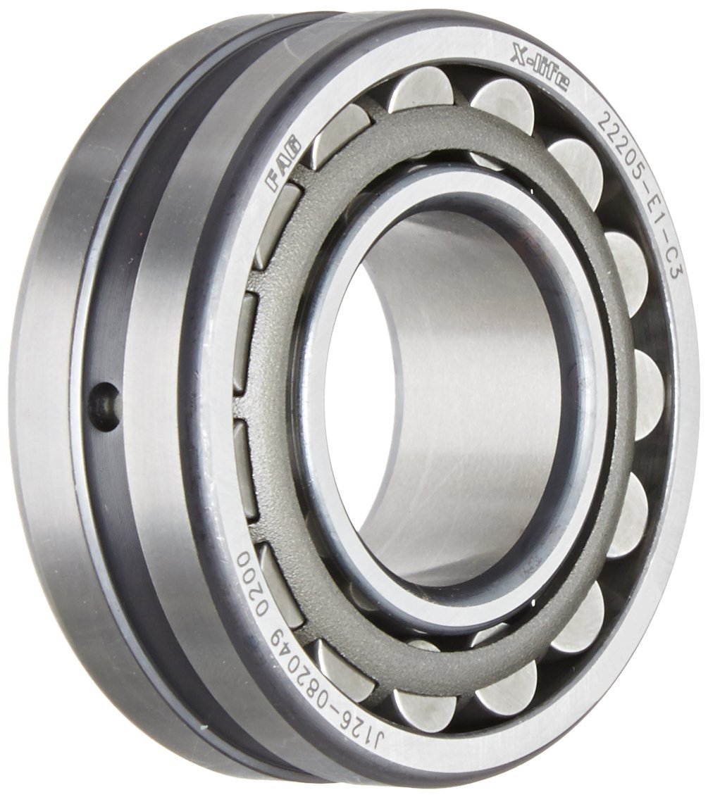 FAG 22205E1-C3 Spherical Roller Bearing, Straight Bore, Steel Cage, C3 Clearance, Metric, 25mm ID, 52mm OD, 18mm Width