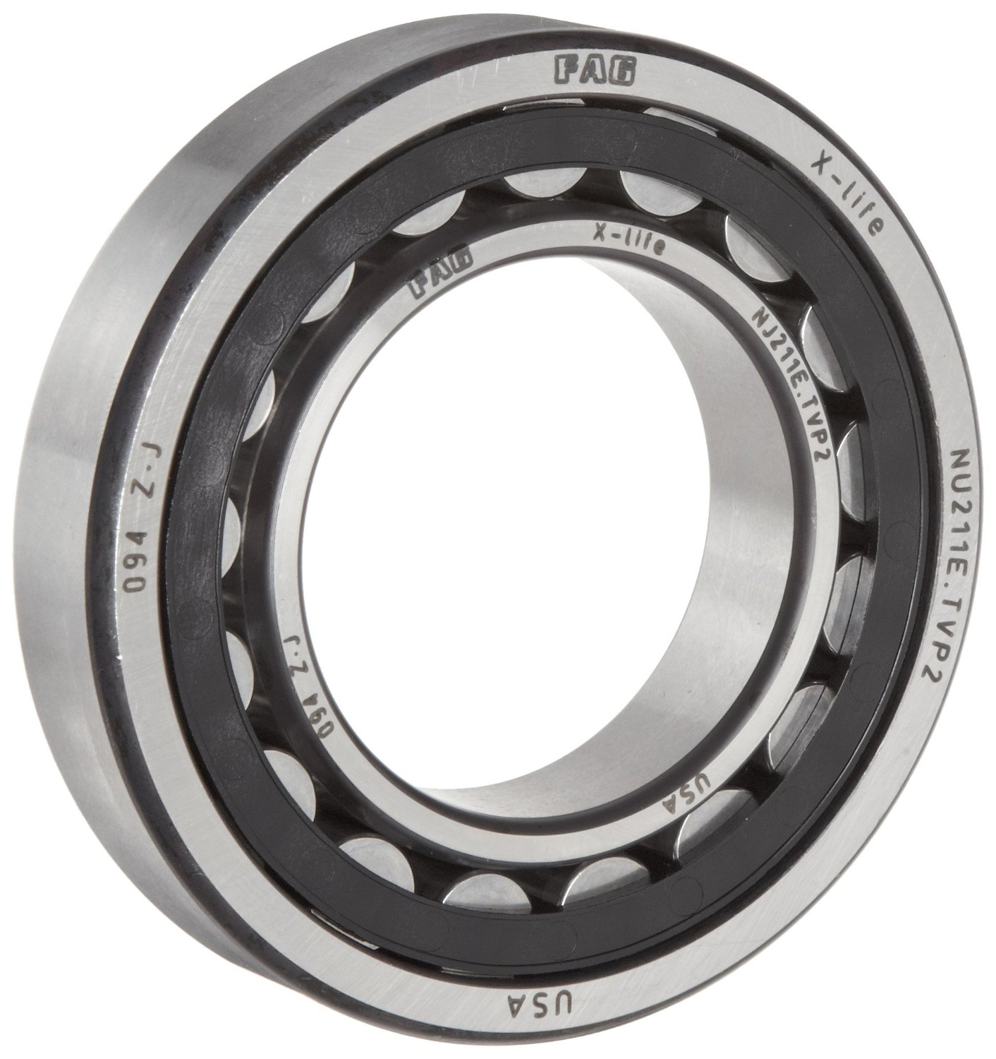 FAG NJ2206E-TVP2-C3 Cylindrical Roller Bearing, Single Row, Straight Bore, Removable Inner Ring, Flanged, High Capacity, Polyamide/Nylon Cage, C3 Clearance, Metric, 30mm ID, 62mm OD, 20mm Width