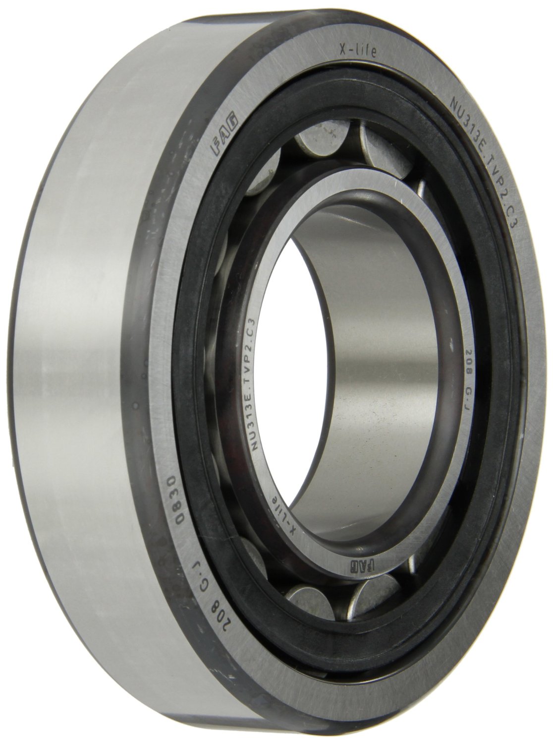 FAG NU313E-TVP2-C3 Cylindrical Roller Bearing, Single Row, Straight Bore, Removable Inner Ring, High Capacity, Polyamide Cage, C3 Clearance, 65mm ID, 140mm OD, 33mm Width