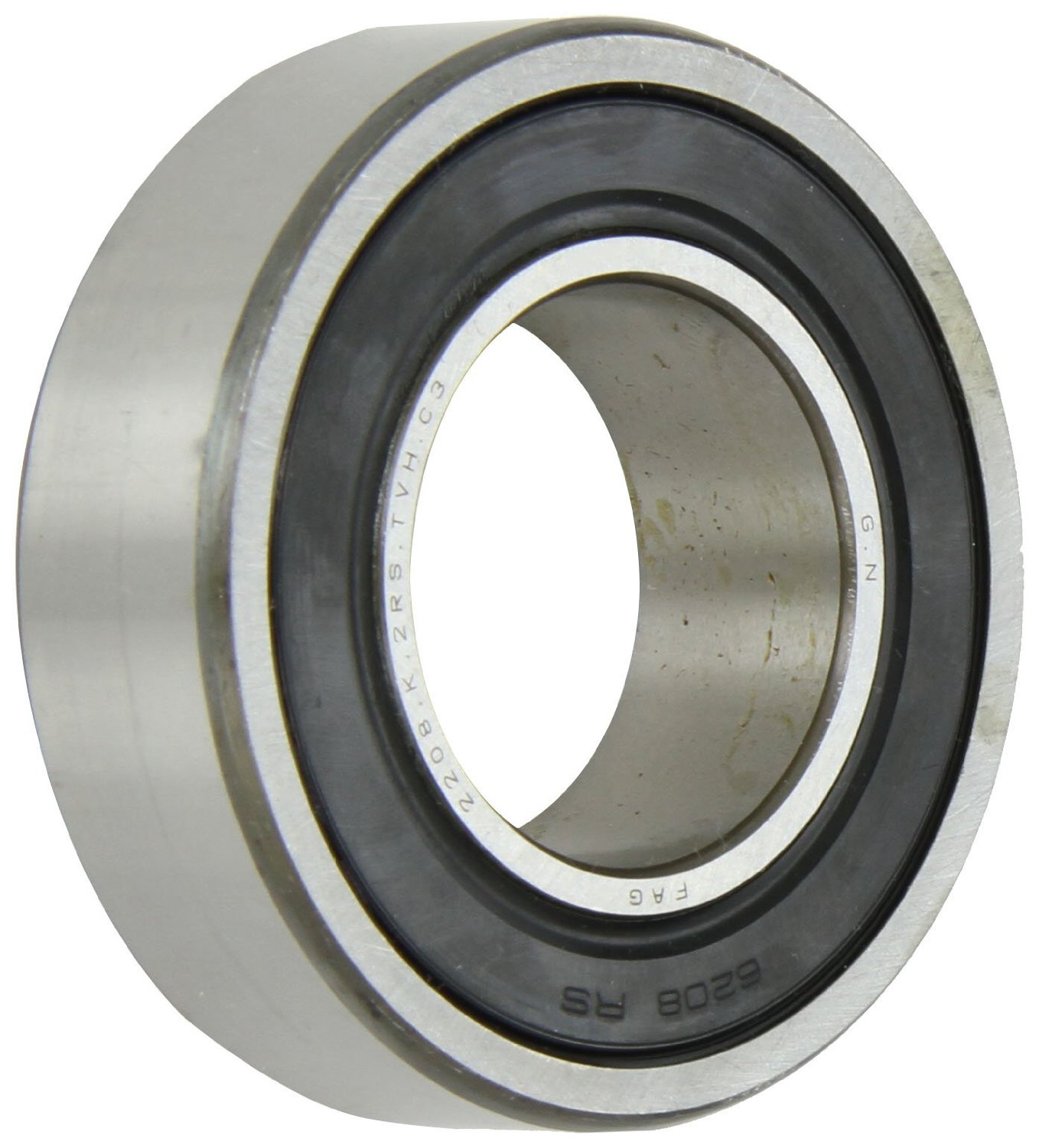 FAG 2208K-2RS-TV-C3 Self-Aligning Bearing, Double Row, Tapered Bore, Double Sealed, Polyamide/Nylon Cage, C3 Clearance, Metric, 40mm ID, 80mm OD, 23mm Width, 6300rpm Maximum Rotaional Speed, 1460lbf Static Load Capacity, 4300lbf Dynamic Load Capacity